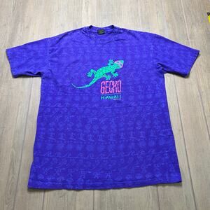 vintage 90s Gecko Hawaii t-shirt all over print AOP surf skate Shirts XL